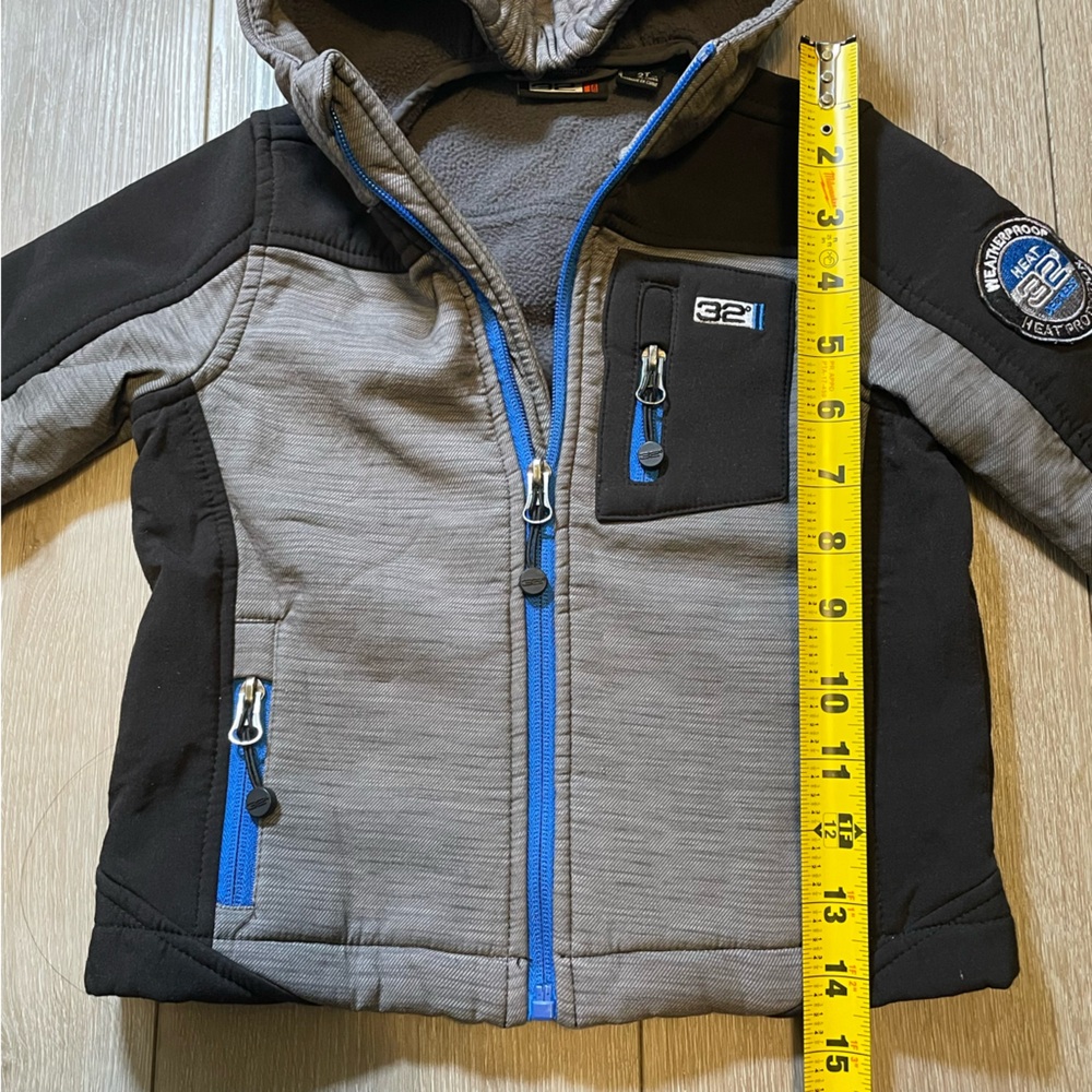32 Degrees Kids' Grey & Blue Hooded Softshell Jacket Weatherproof Toddler 2T - Picture 8 of 8